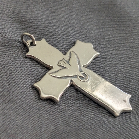 Rare-Retired James Avery Sterling Descending Dove Holy Spirit Cross Pendant - Picture 4 of 11